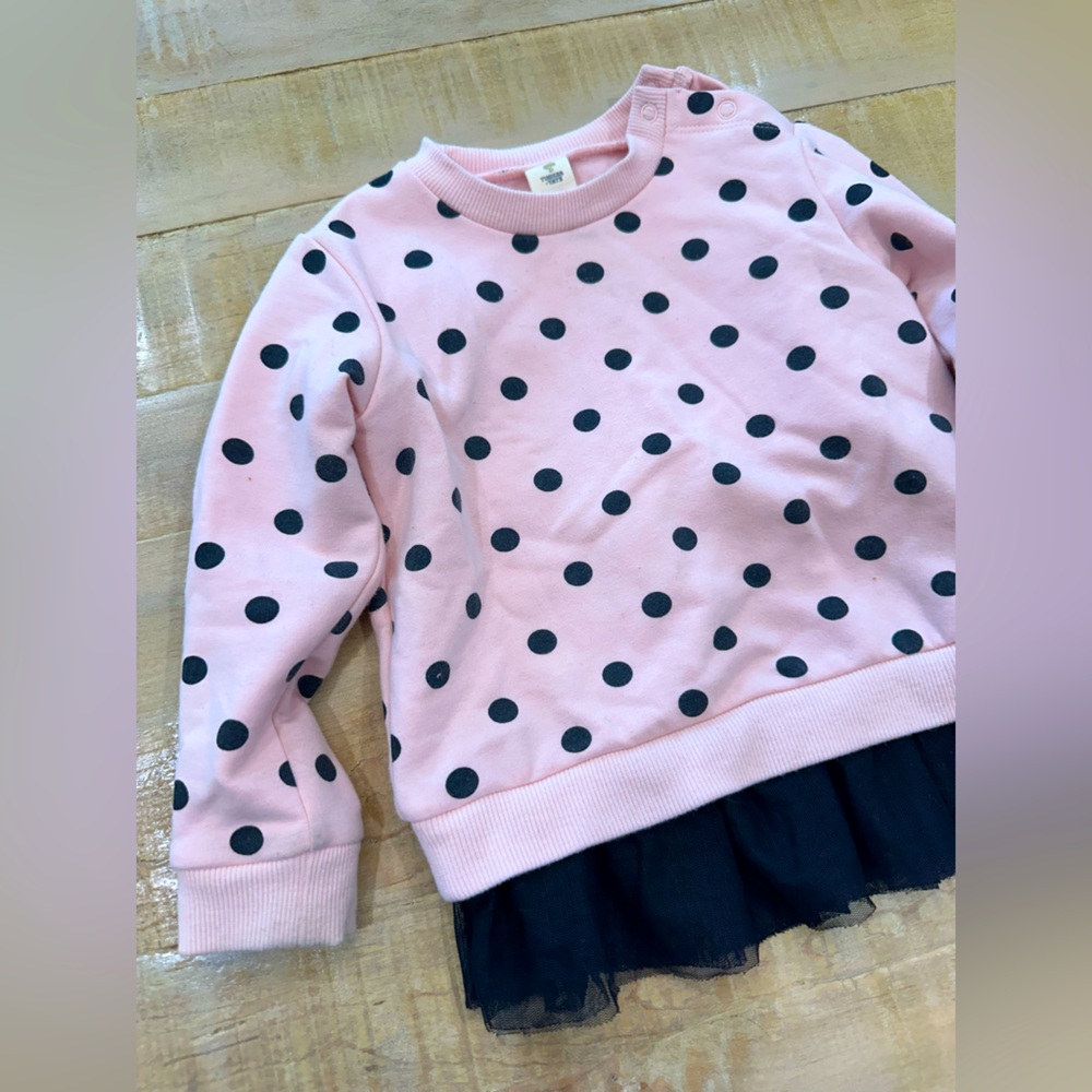 Tucker + Tate black and pink polka dot long sleeve top sweater ruffle tulle